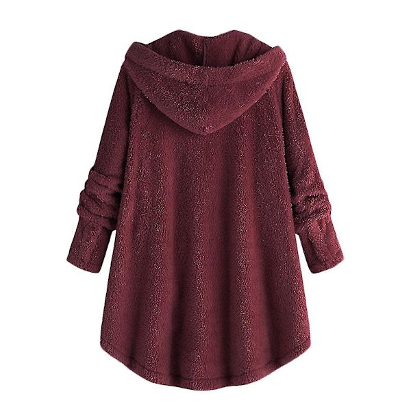 Mile Naisten Oversized Sherpa Takki Taskuilla Ruudullinen Fleece Huppari Talvitakki Red 4XL