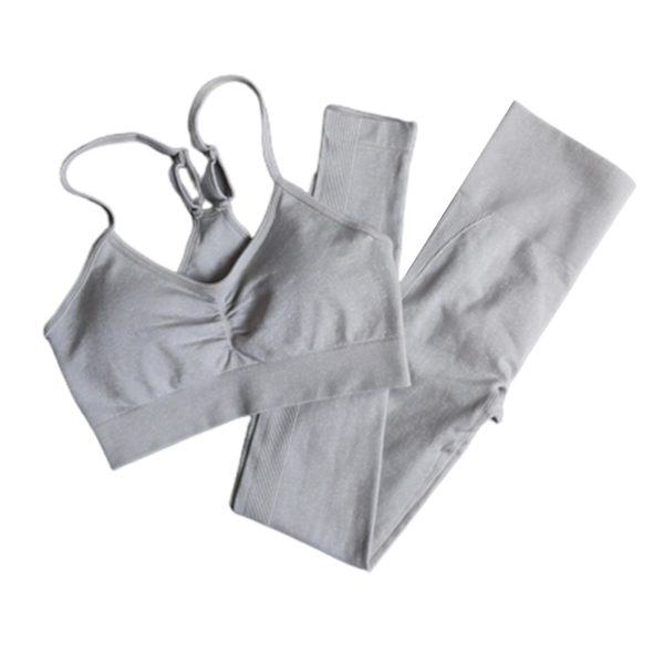 2 st Träningskläder för Kvinnor Sport-BH Sömlösa Leggings Yoga Gym Sportset Gray Wihte M
