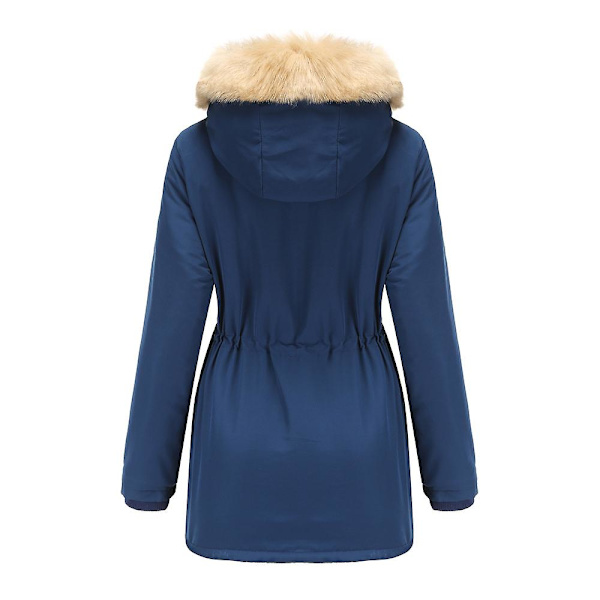 Tykk hetteparkas for kvinner, vindtette fleeceforede jakker med lommer Blue M