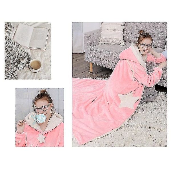 Dame Varm Hette Morgenkåpe Myk Komfort Flanell Lang Badekåpe Pink XL