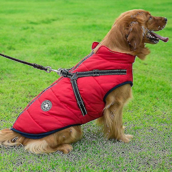 Stor hundjacka med sele Vinter varm hundkläder Vattentät Red 4XL