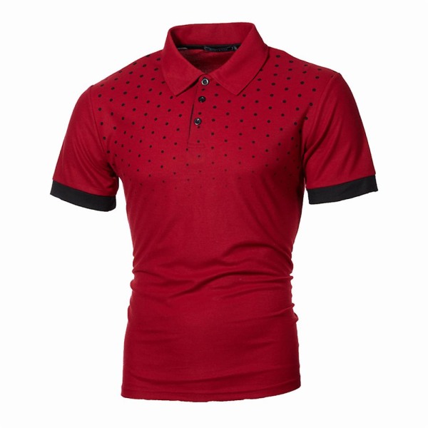 Prikkete poloskjorter for menn, kort erm, avslappet sommer, slim fit t-skjorter, golf, jobb, t-skjorter Wine Red L