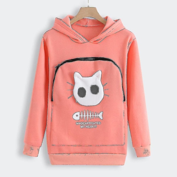 Tröja Kattälskare Hoodie Känguru Hund Husdjur Tass Pullover Myspåse Tröja Fickdjur Öra Huva Hög Kvalitet Pink 2XL