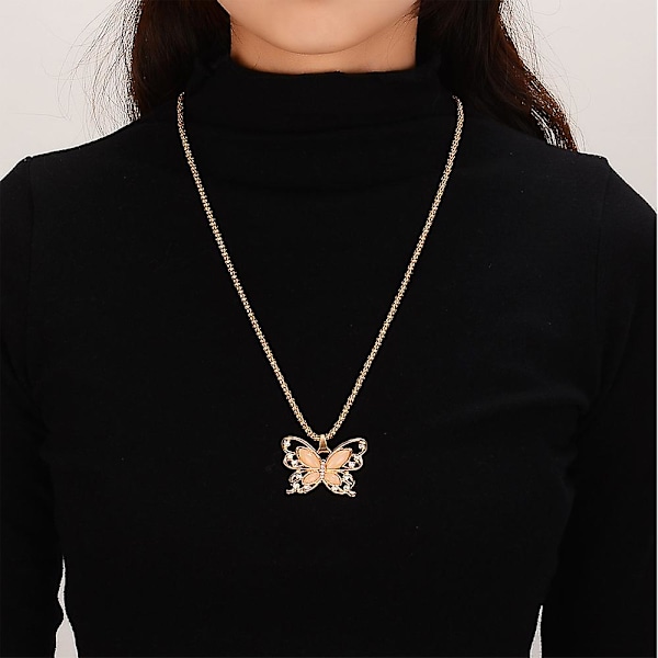 Mode Kvinnor Guld Opal Fjäril Berlock Hänge Kedja Halsband Smycken