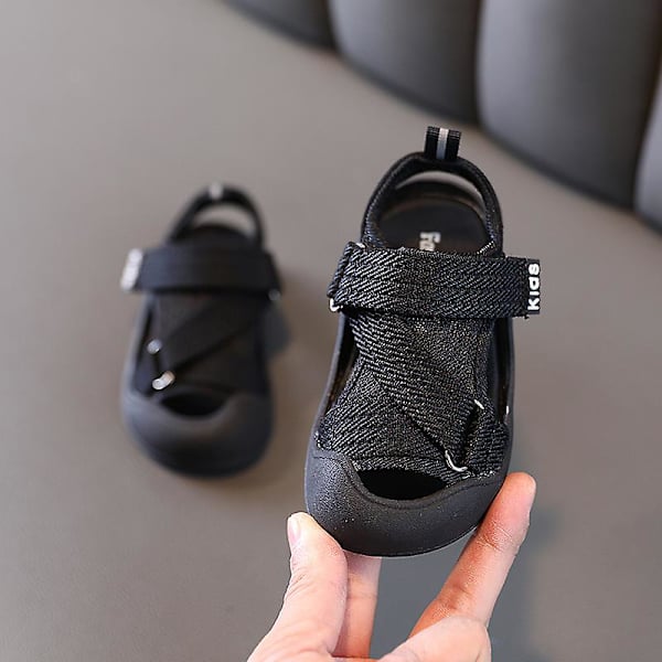 Sommer Baby Sandaler Mode Kryds Webbing Bløde Børnesko Cool Drenge Piger Strandsandaler Hovedindpakket Småbørnssko black 2 16