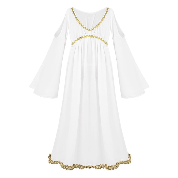 Barn Romersk Grekisk Athena Gudinna Cosplay Klänning Flickor Guld Kant Halloween Kostym Rollspel Party Lång Maskeradklänning White S