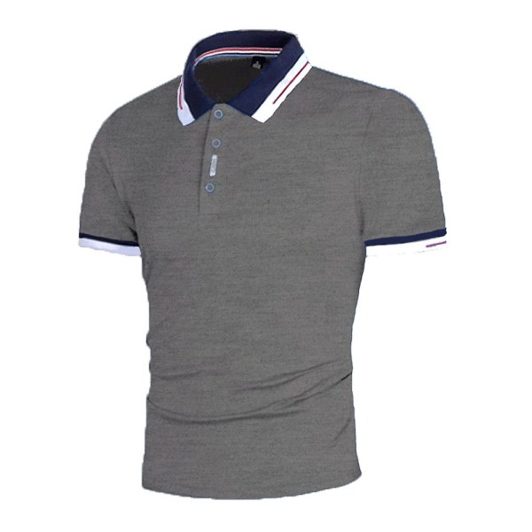 Herr Solid Lapel Hals Kortärmad Polotröja Golf T-shirt Tee Toppar Dark Gray L