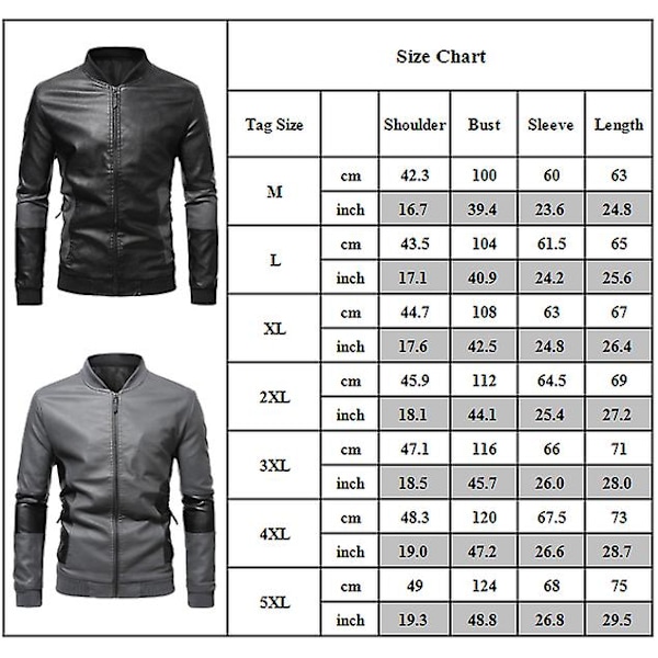 Herre Patchwork Stand Krave Læder Biker Jakke Slim Fit Casual Lynlås Frakke Overtøj Black 3XL