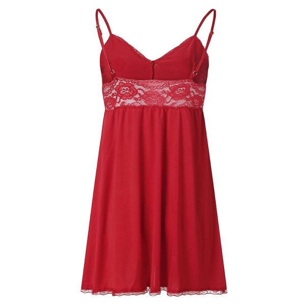 Dam Strappy Slip Klänning Nattlinne Med Stringtrosa Spetsunderkläder Nattklänning Babydoll Set Red L