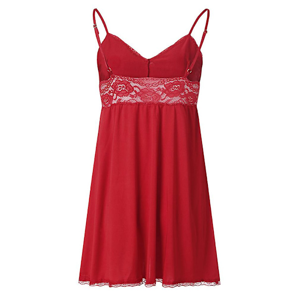 Dam Strappy Slip Klänning Nattlinne Med Stringtrosa Spetsunderkläder Nattklänning Babydoll Set Red M