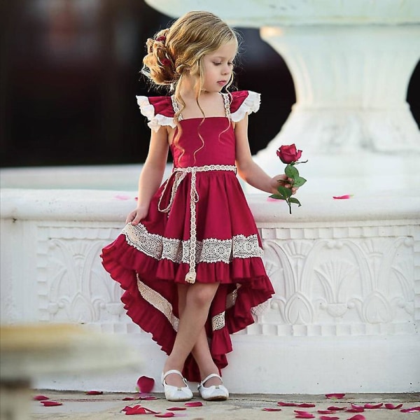 Barn Toddler Tjej Swing Dress Brudtärna Bröllopsfest Prinsessklänningar Red 2-3 Years