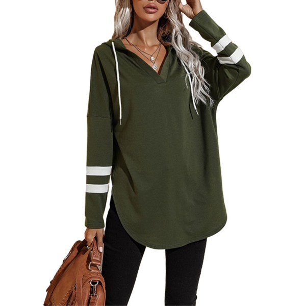 Dam Hoodie Lösa dragsko med ränder med printed sweatshirtskjorta Army Green XL
