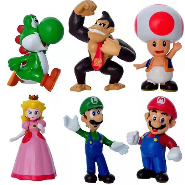 6st Super Mario Action Figur Toy Mini Doll Bildekoration Prydnadsföremål Barn Collection Gift