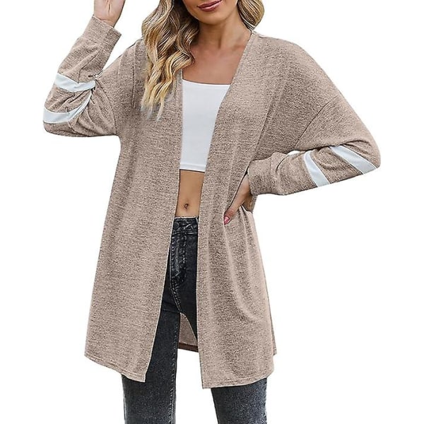Langærmet sweater i efterårsstil med kontraststrikket cardiganjakke L