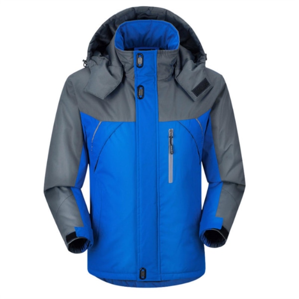 Ski Snow-jakke for menn og kvinner, fleeceforet varm jakke lett hette vindtett frakk for utendørs fotturer og klatring Blue 2XL