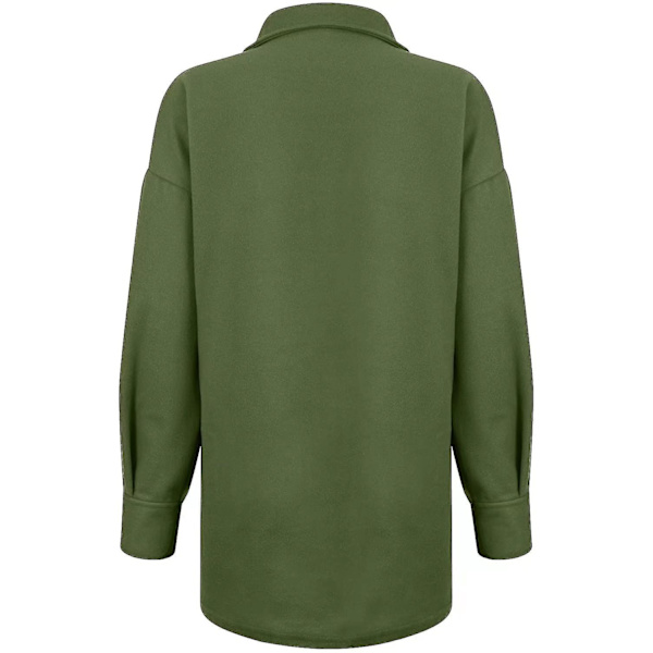 Lös Passform Damjacka Knäppning Polar Fleece Ytterkläder Kappa Med Fickor Green XS