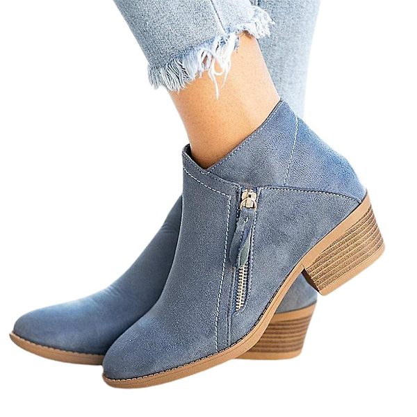 Ankelstövlar med blockklack för damer, Chelsea-boots med dragkedja Blue 41