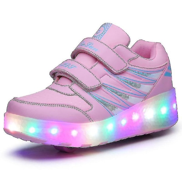 LED Lysende Rullesko Dobbelthjul USB Genopladelige Skøjtesko Sort/pink Pink 40