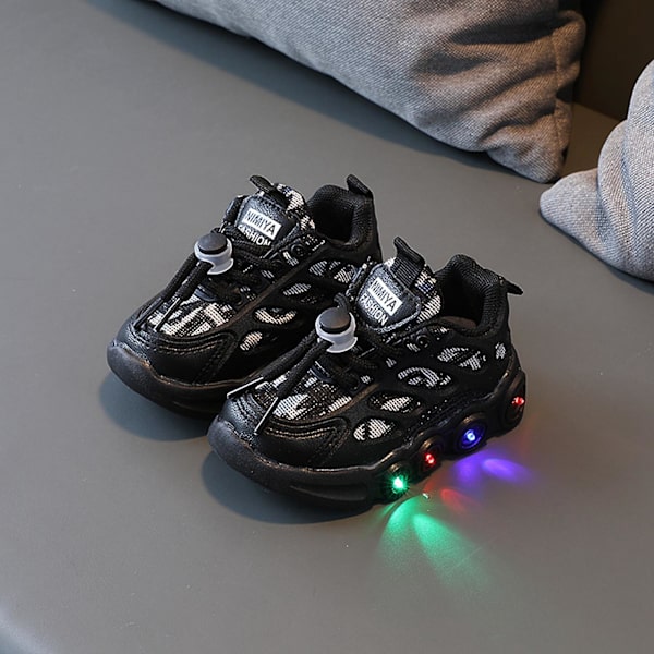 Sko til småbørn, piger og drenge, slip-on PU læder, skinnende sneakers med spænde til børns daglige fodtøj Black 21