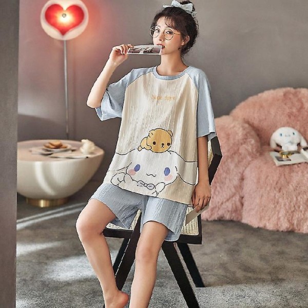 Sanrios Kawaii Cinnamoroll Tegneserie Bomulds Pyjamas Kortærmet Shorts Tyndt Sæt Sødt Hjemmetøj Kan Bruges Udenfor XL Cinnamoroll