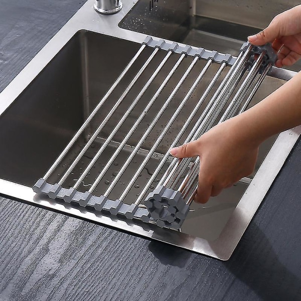 Diskställ för diskbänk, hoprullbart diskställ för diskho, multifunktionellt hopfällbart diskställ i rostfritt stål för kök Gray 12 Tubes (23*37)