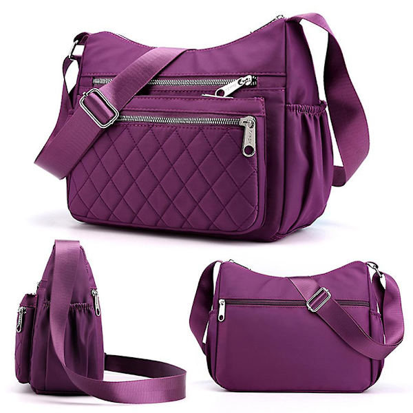 Enfärgad Messenger-väska för damer, flera fickor, crossbody axelväska, fritidsväska för semesterresor Purple