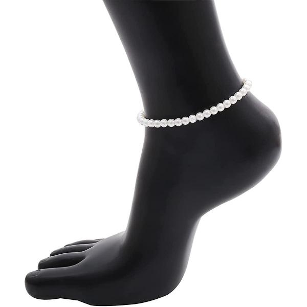 1 st pärla handgjord fotlänk enkel imitation pärlor handvävda boho fot smycken fotlänk armband sommar strand för kvinnor flickor pärla - Pearl -