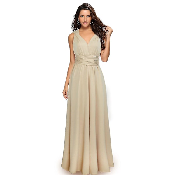 Dame Multiway Wrap Bandasje Lang Kjole Konvertibel Boho Aftenkjole For Selskaper Brudepiker Dark Champagne L