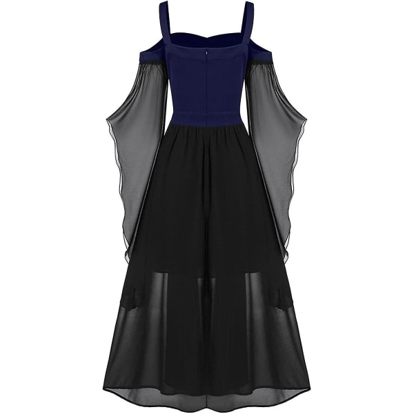 Maxikjole med sommerfugleærmer til kvinder, middelalder punk gotisk tøj, sexet Halloween kostume, kjoler med kolde skuldre og korset C-dark Blue 3X-Large