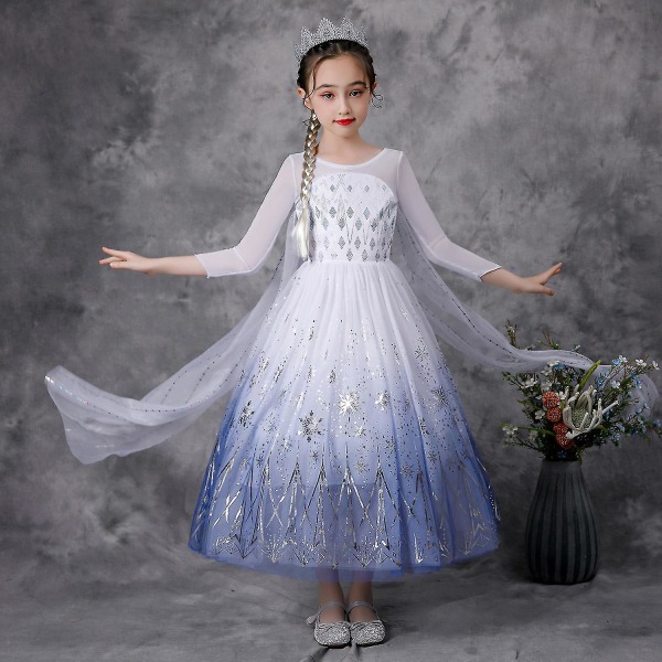 Elsa Prinsessklänning Frozen II Sommar Flickor Maskeradklänning Barn Present 110cm
