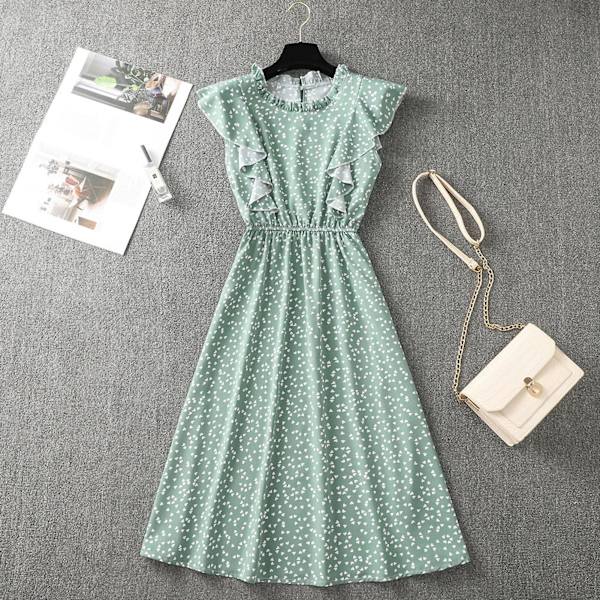 Dame Polkaprikket Kjole Plus Size Print Lang Kjole Til Strandbrug Green White Heart M