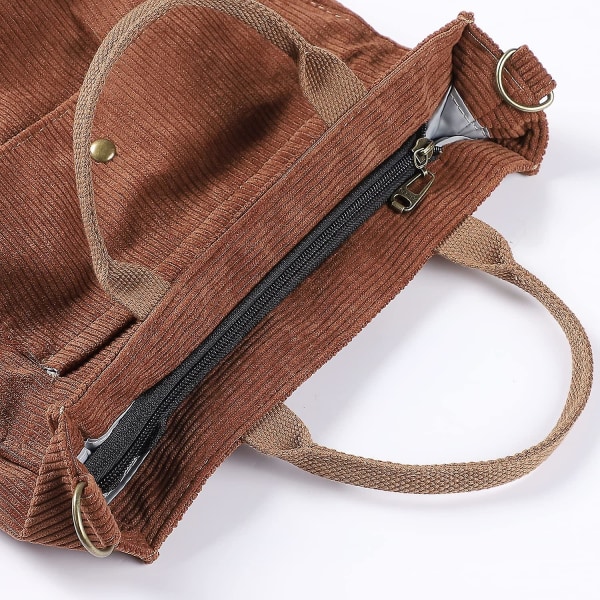 Crossbody-väska för kvinnor, manchester tygväska Casual axelhandväskor Stor kapacitet Shoppingväska med dragkedja och ytterficka (brun)