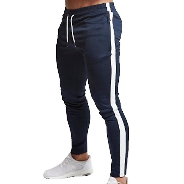 Joggebukser Herre Treningsbukser Gym Sport Jogging Bukser Navy Blue White Striped M