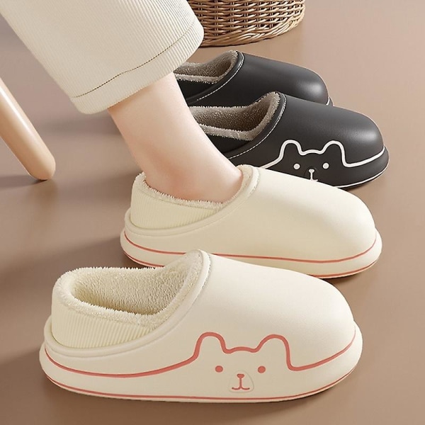 Dame Hjemmesko Nye Vinter Hjemmesko Pige Varm Indendørs Soveværelse Slides Tegneserie Bjørn Bomuldssko Vandtætte Skridsikre Hjemmesko B-white 42-43(fit size41-42)