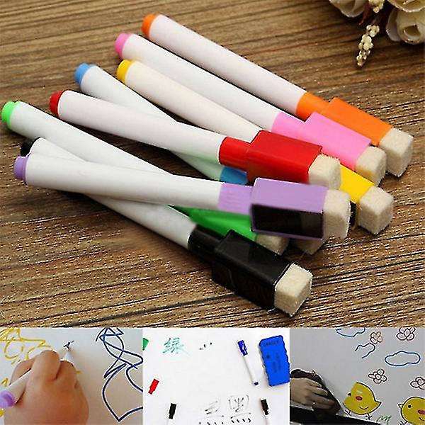 8 st Färgglada Magnetpennor Magnetiska Whiteboardmarkörer med Inbyggd Sudd