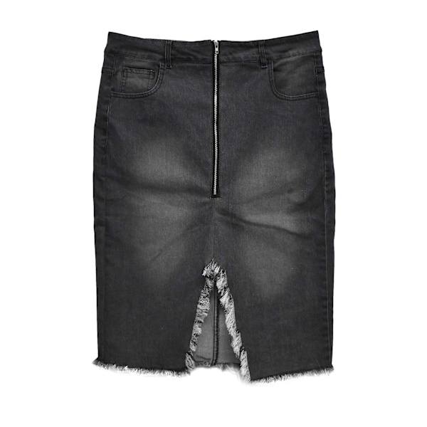 Lynlås Dame Denim Nederdel Slids Vintage Tætsiddende Dame Nederdel Høj Kvalitet Eksplosiv Denim Nederdel Vasket Slankende Nederdel med Frynser Gray S