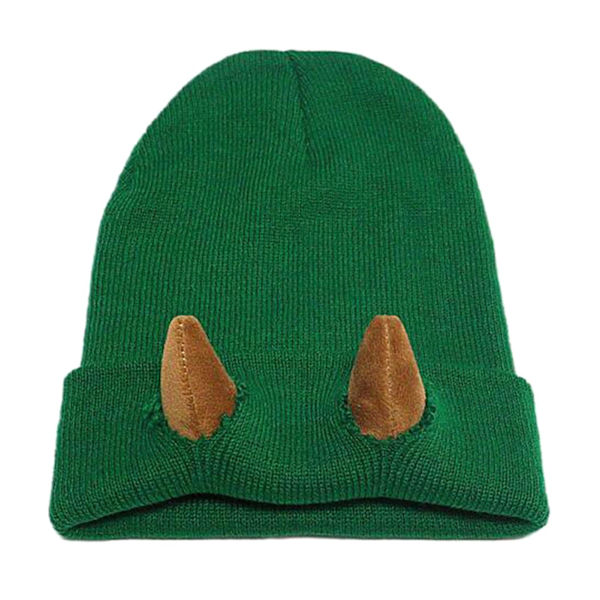 Demon Horns Shape Knit Hat Vindtät Värmande Stickad Mössa För Cykling Promenader Green Khaki