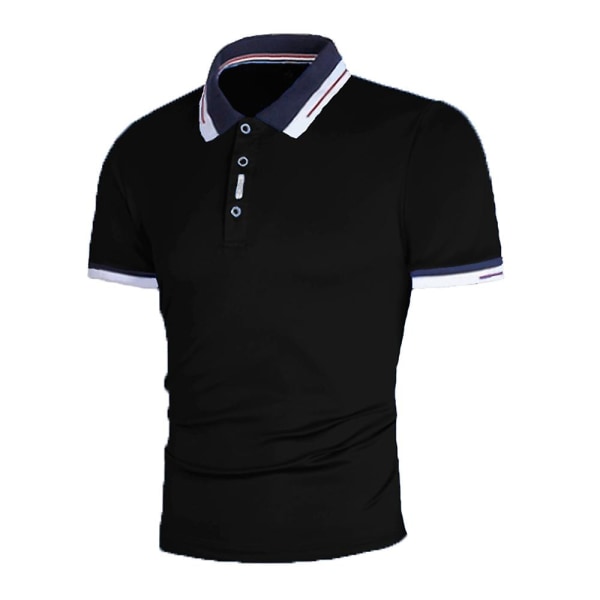 Kortermet poloskjorte for menn, sommer, fritid, knapp, V-hals, krage, T-skjorte, sport, golf, slim fit topper Black XL