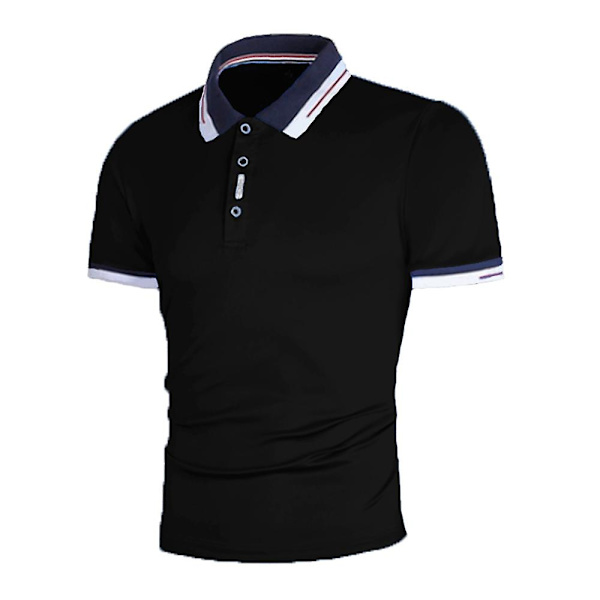 Miesten lyhythihaiset poolopaidat kesään, rento nappikiinnitys, V-kaulus, kauluspaita, urheilu, golf, slim fit -topit Black XL