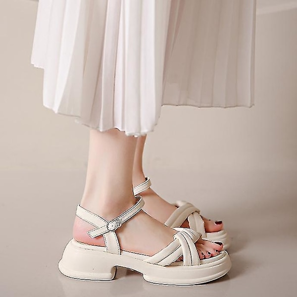 Damesko Sandaler med tykk såle, sommer, én rem, spenne, strand White EU 40