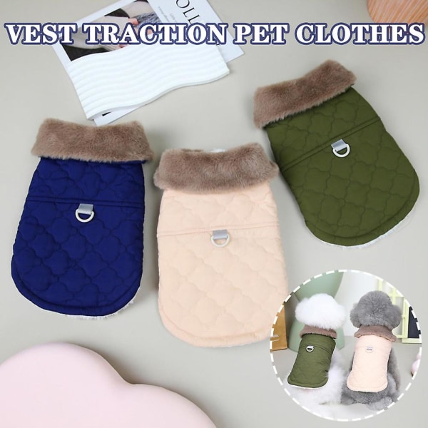 Varm Frakke Til Små Hunde/katte Vandtæt Fleeceforet Hundejakke Tøj Med Pelskrave Til Kulde Navy Blue XL