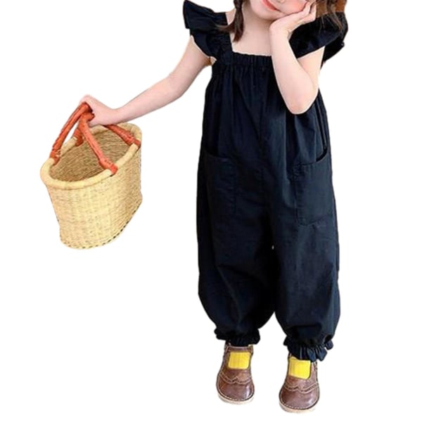 Sommarfluga ärmlös jumpsuit för flickor bekväma svettabsorberande kläder för utomhusaktiviteter Black 140cm