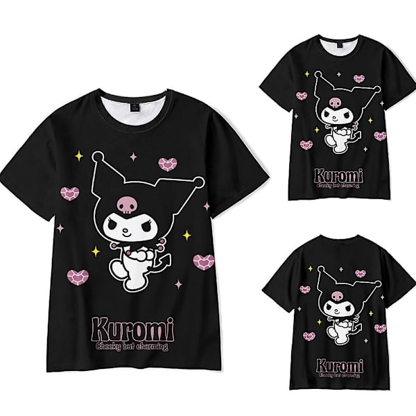 Kuromi Anime Tryckt T-shirt för Dam Tonåringar Kortärmad Rundhalsad T-shirt Sommar Vardagliga Toppar Harajuku Mode T-shirts S