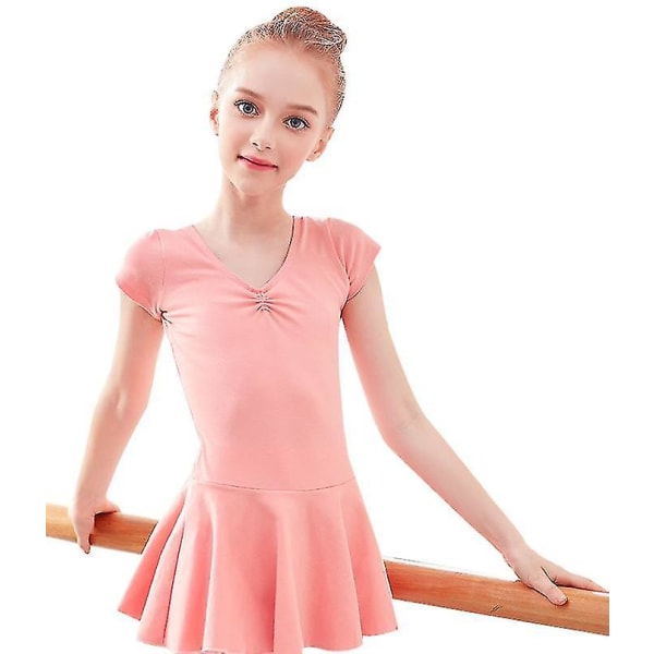 Balettklänning Kortärmad Med fluga För Flickor pink 145cm