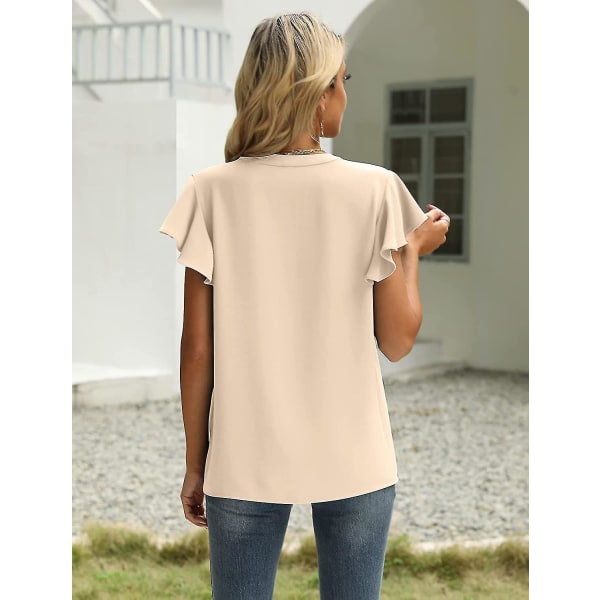Naisten kesäinen rento halkio V-kaula-aukkoinen sifonkipusero löysä tunika lyhythihaiset topit 07light Khaki XXLarge