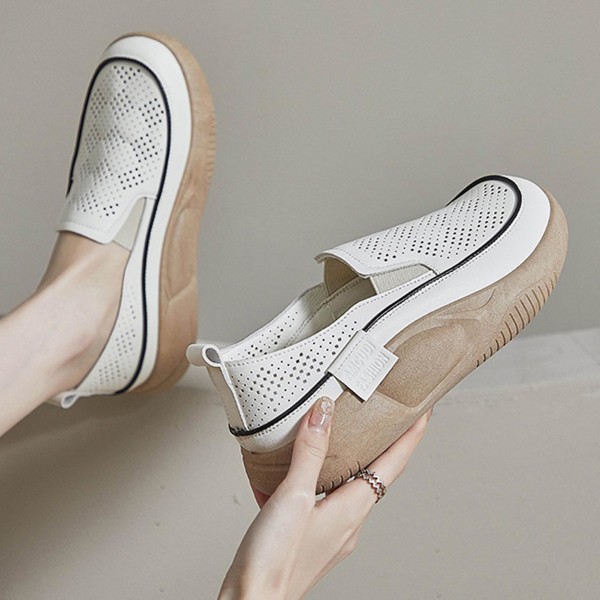 Kvinna Casual Platform Skor Andas Läder Slip-on Loafers för dagligt arbete Studera Shopping Beige 35
