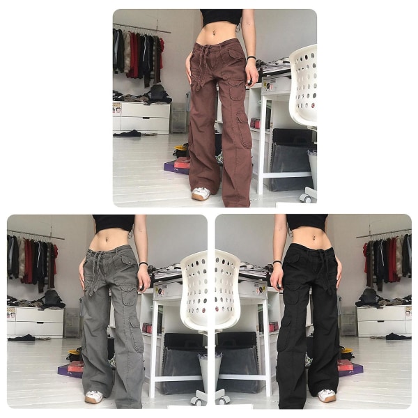 Cargo-bukser for kvinner med glidelås, høyt liv og myk bomull Light Brown XL