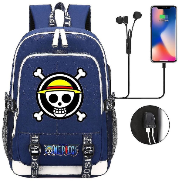Skolesekk for tenåringer - One Piece-trykket USB-skolesekk for menn og kvinner - Casual reisesekk 3