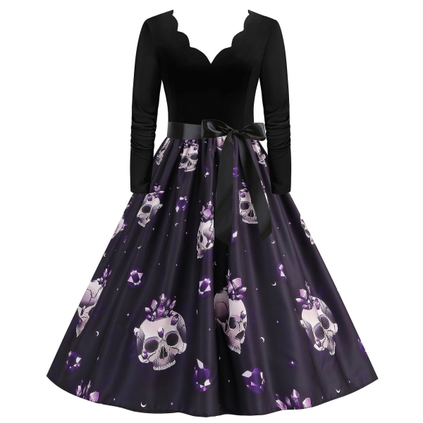 Halloween-mekot naisille, luuranko- ja kurpitsapainatus, rento hellemekko juhliin COLOR 2 3XL
