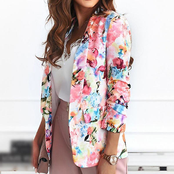 Dame Tie Dye Business Jakker Casual Efterårsfrakke Blomsterprint Blazere Pink M